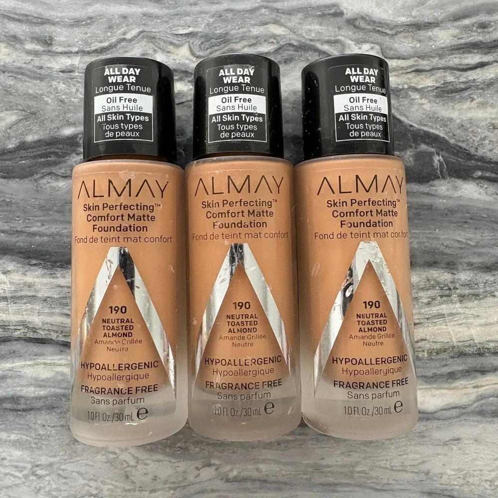 3x Almay Skin Perfecting Comfort Matte Foundation 190 Neutral Toasted Almond